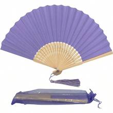 Paper Handheld Folding Fan With A Tassel And Grade A Bamboo Ribs For Women Girls Summer Party Favour Birthday Wedding Gift Soft Pastel Purple