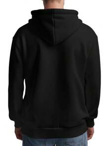 Sudadera con Capucha Suelta Negra para Hombre - Diseño de Patrón Impreso de Moda, Patrón Blanco de Target, Sudadera Casual de Manga Larga, Estilo de Pareja de Otoño Sin Cremallera - Negro - Ver 4