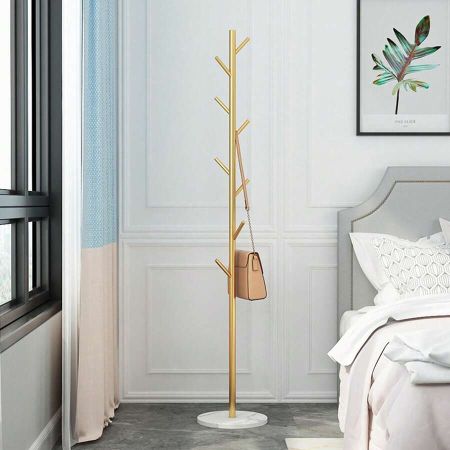 1pc Metal Simple Coat Storage Rack, Household Floor Standing Coat Storage Rack, Bedroom Vertical Clothes Hanging Stand, Clothes Storage Organizer For Bedroom, Bathroom, Living Room, Closet, Corridor, Office
