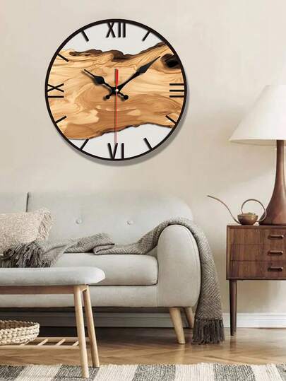 Elegante Timepiece, Chic Wood Grain Roman Numeral Wand Klok Silent Quartz Movement, Perfect Living Room, Bedroom, Kitchen Office Battery Operated (AA Not Included) view 2