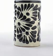 MEXTEQUIL - Vasos Tequileros de Cerámica Talavera Auténtica Mexicana, Set de 4 - Encaje Azul - Torno torneado negro - Ver 4