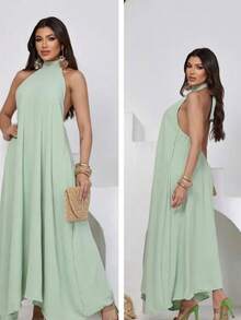 Women's Long Backless Simple Beach Dress None Fabric Backless / Backless Ruffled 019 Wedding Evening Beach Home Office Formal & Evening Travel Daily Birthday Party Summer - 薄荷綠 - 查看 2