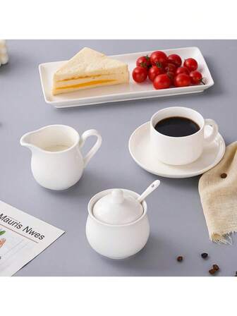 2pcs Ceramic Sugar Bowl & Creamer Set, 8oz And 12oz Simple Sugar Bowl With Creamer, Suitable For Holding Sugar, Salt, Seasonings, Beverages, Milk, Great For Home, Restaurant, Party Use, Christmas, Valentine's Day, Thanksgiving, New Year