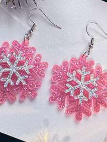 1 Pair Fashionable Acrylic Classic Christmas Snowflake Design Earrings For Women, Christmas Accessories - Snowflake - View 2