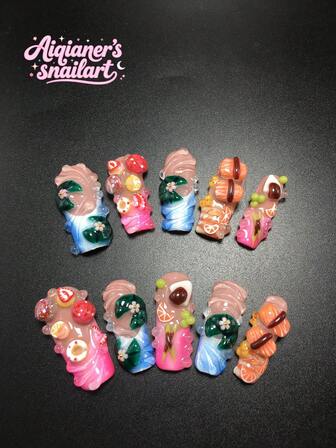 Varje set med 10 stycken Y2K fyrkantiga handgjorda akrylnagelplattor, fransk design med strass, lotusblad, frukt- och kronbladsdekorationer, med en mängd olika nyanser och hudfärger att välja mellan. 3 storlekar passar för fester, danser och vardagskläder, med ett nagelkit, vilket är en idealisk present till kvinnor och flickor för att pressa ner naglar.