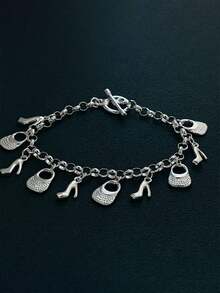 1pc Fashion High Heels Bag Pendant Bracelet Personalized Style Metal Silver Women's Pendant Bracelet Is Suitable For Party And Party Daily Wear And Gifts