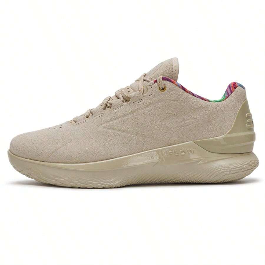Under Armour Giày bóng rổ CURRY 1 Low Flotro Lux-BRN Bruce  Collab Series, Mặt trên bằng da lộn, có đệm và độ bám tốt, Khuyến nghị đặt hàng lớn hơn 0,5-1 cỡ, 3027603-280 - Màu Khaki - Xem 1