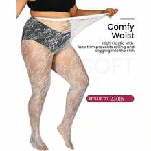 Floral Lace Plus Size Tights High Waist Velvet Pantyhose Sunflower Fishnet Stockings Leggings - trắng - Xem 4