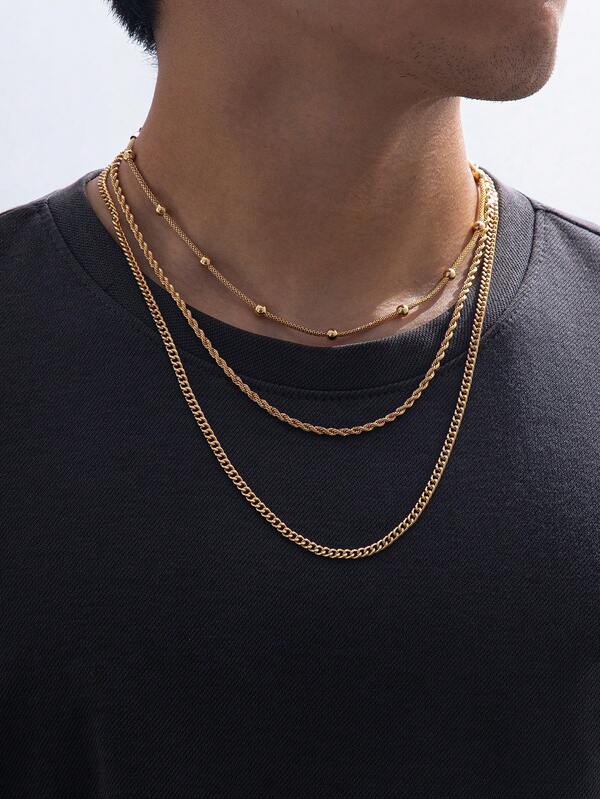 Men's Stacked Simple Chain Three-Layer Necklace (No Gift Box)