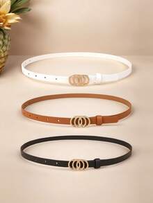 3pcs/Set Women's New Slim Waist Belt, Casual PU Leather Belts For S, Dresses, All Seasons