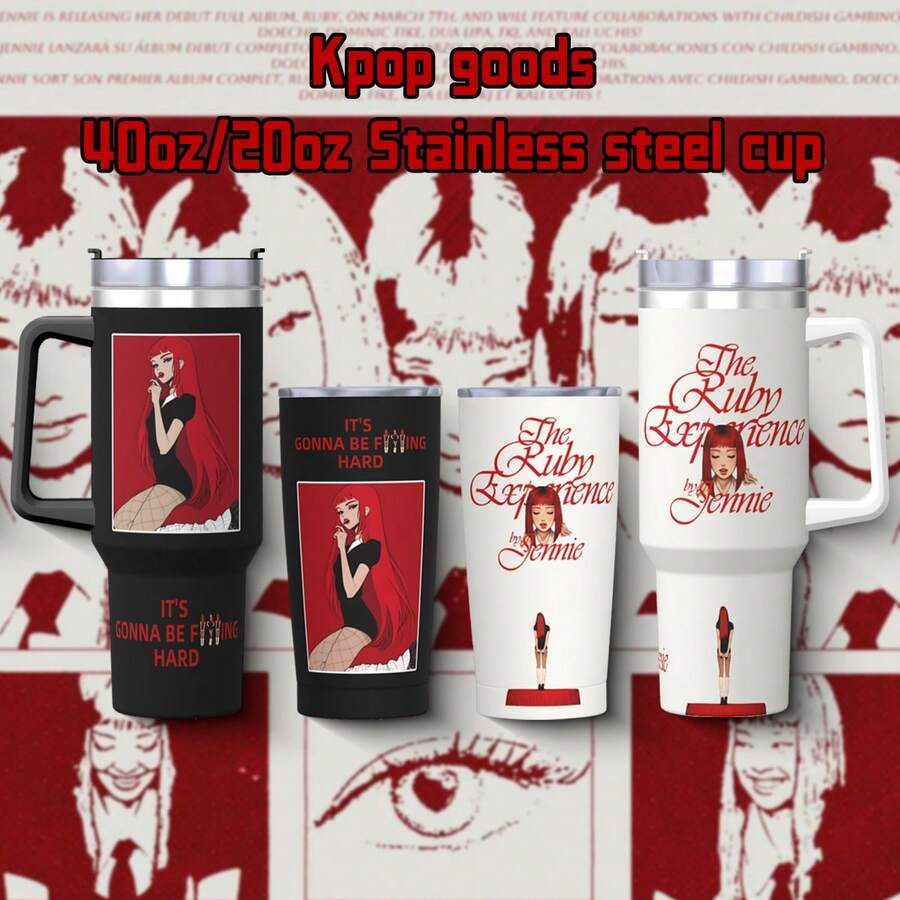 20oz/40oz, Edelstahl Wasserflasche mit Griff, Vakuumflasche, geeignet für Outdoor-Reisen (mit Strohhalm), geeignet für Schule, KPOP Idol, Geschenke für RUBIES, Valentinstag Geschenke, Isolierung und Kühlung