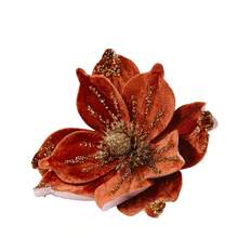 Flor artificial navideña, adorno brillante y colorido para la punta del árbol, ideal para decorar el hogar o como detalle para fiestas. - Naranja - Ver 6
