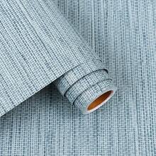 Arthome 40x300CM Papel de Contacto Autoadhesivo Vinilo de PVC Grano de Beige Lino Impermeable,Papel Pintado Vinilo Decorativo para Muebles,Encimera,Cocina,Estante - Grano de Lino Azul - Ver 12