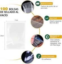 SANGKEE Bolsas de Vacío para Alimentos, 25 x 17, 100pcs, PA+PE, Resistentes al Desgarro, Sin BPA, Compatibles con la Mayoría deáquinas de Sellado al Vacío - 25x17cm - Ver 10