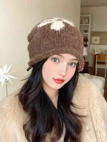 1 szt. Damska dzianinowa czapka z haftem, modna i uniwersalna, oddychająca i wygodna, składana i przenośna, odpowiednia do codziennych dojazdów, na kemping, w podróż, na piesze wycieczki, do parków rozrywki, kawiarni, na farmę, na spotkania, imprezy i do fotografii, jesień/zima