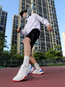 Nuevos zapatos de bádminton con cordones, zapatos deportivos de patchwork para correr, zapatillas deportivas de estilo universitario para todas las estaciones - Azul y blanco - Ver 6