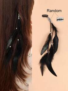 1pc Retro Artificial Feather Decorative Tassel Hairpin Bohemian Feather Fashionable Hairpin Retro Metal Hairpin Suitable For Women'S Daily Wear, Travel And Party Wear, Claw Clips, Hair Claws, Hair Slide, Hair Barrettes