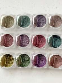 12pcs/Set Mirror Shiny Effect Nail Powder, 3D Holographic Rainbow Nail Design, Pearlescent Powder, DIY Nail Art - 彩色 - 查看 6