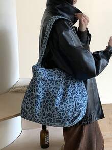 Borsa in tela stile retrò coreano con stampa leopardata, borsa a spalla/sottobraccia versatile e di , borsa a tracolla capiente per pendolari