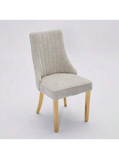 Rayon Cloth Flocking Linen Dining Chairs Channel Kitchen Dinner Stoel Comfy Fabric Upholstered Accent Room Curved Solid Wood Legs,Set Of (Beige), DE1847BG view 4