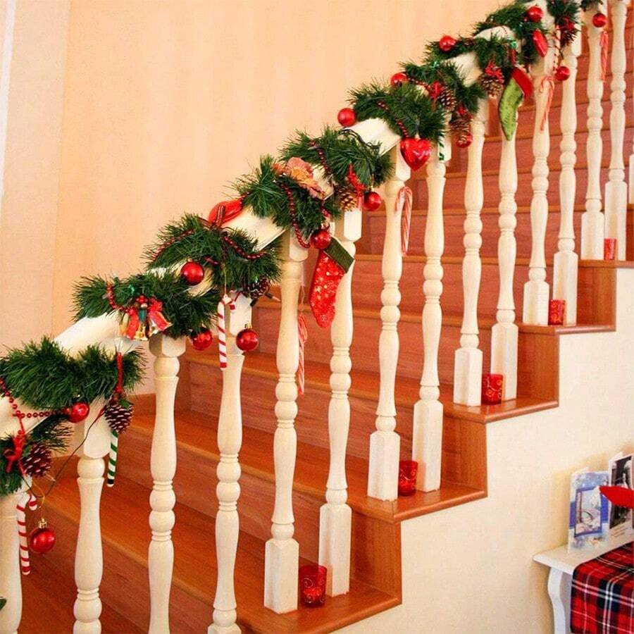1 pièce Guirlande de sapin artificielle de 10 m pour décoration de Noël, verdure douce sans éclairage, convient pour décoration intérieure et extérieure, escalier, cheminée, jardin, fête de vacances, mariage, rampe, fenêtre, décoration de la maison