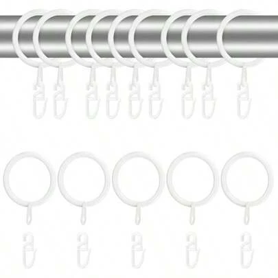 24 Sets White Metal Curtain Rings And Hooks, 30mm Curtain Hooks And Rings, 24 Metal Drapery Hanging Ring & 24 Plastic Curtains Hook, Sliding Eyelet Ring For Curtains Rods Poles