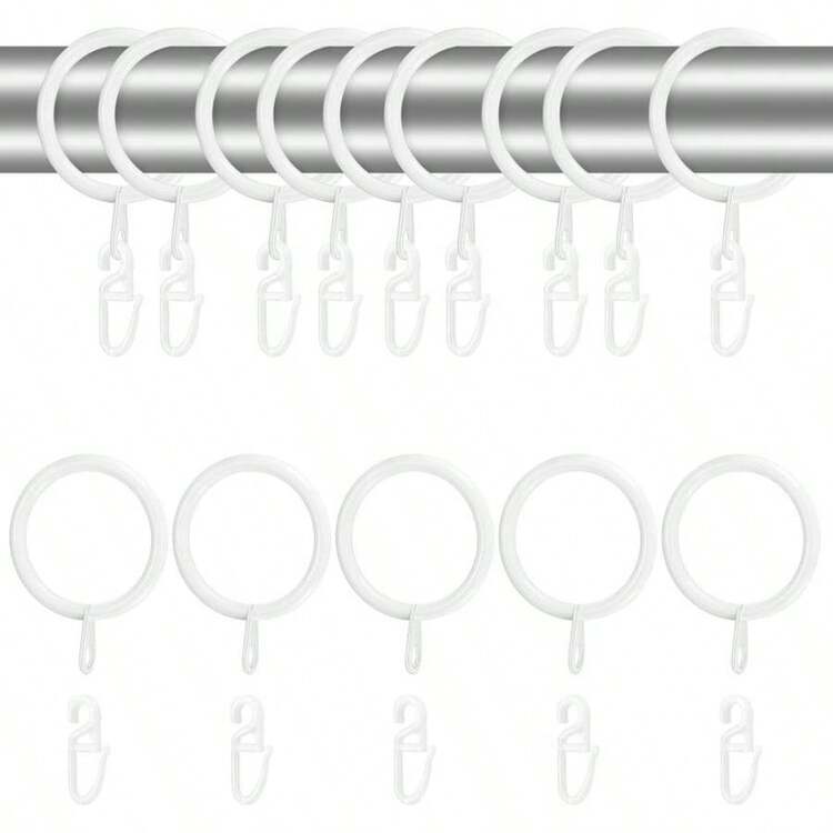 24 Sets White Metal Curtain Rings And Hooks, 30mm Curtain Hooks And Rings, 24 Metal Drapery Hanging Ring & 24 Plastic Curtains Hook, Sliding Eyelet Ring For Curtains Rods Poles - Default - View 1