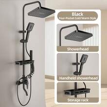 Luxury Alloy Black Rainfall Shower Head Set With Handheld Spray - Wall-Mounted, Round Design For Enhanced Bathing Experience, German, Constant Temperature, Bathroom Bathroom Accessories Bathroom Tools - Black - View 1