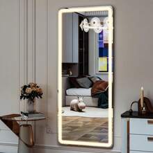 21"X64" LED Full Length Mirror Rounded Corner Floor Mirror With Dimming & 3 Color Lighting