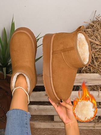 5cm Increase Women's Mid-Calf Outdoor Snow Boots, Warm Thermal Lined Mid-Calf Boots, Short Boots, Ankle Boots With Anti-Slip Sole, Winter Boots For Women