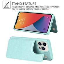 For IPhone 13 Pro Max Phone Case With Card Holder,[3 Card Slots] [With Lanyard] PU Leather Flip Shockproof Case Wallet For IPhone 13 Pro Max-Green{"Color_name":"B-Breen"} - 多色1 - 查看 7