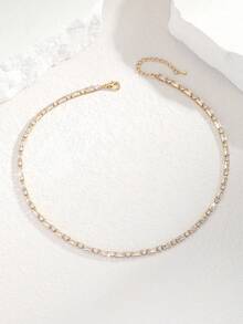1pc Vintage Charm Elegant Versatile Sparkling Cubic Zirconia Geometric Brass Necklace Choker For Women And Girls, Daily Wear, Teacher's Day, Mother's Day, Valentine's Day, Goddess Day, Thanksgiving, New Year Gift - Dark Green - View 32