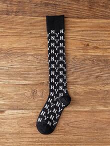 1 Pair Women's Long Socks, Ins Korean Style NY High Tube Socks, Retro College Style, Autumn/Winter