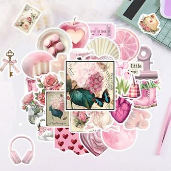 50pcs Pink Aesthetic Sticker – Waterproof Vinyl Decals For Laptop, Scrapbook, Tumbler, Notebook & More – Aesthetic DIY Decoration Gift