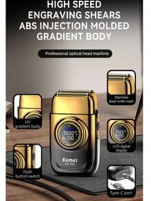 Kemei KM-T228 Men's Electric Shaver, Dual Floating Heads, Rechargeable Rotary Shaver With LCD Display, Upgraded Reciprocating Shaver, 3 Speed Settings, Wireless Trimmer Suitable For Bald Men, USB Type-C, Men's Gift