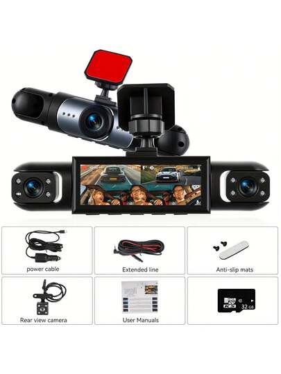 360° Dash Cam Cars, Channle, Front 1080P HD Rear/Left/Right 720P 3.16" IPS Display, Night Vision, Loop Recording, 24H Parking Monitor (G Sensor/Motion Detection), Optional 32GB Memory Card., Vehicle Security Camera, Car Compact Moderne Cam, Construction, Highquality Gsensor Owners, Commuters, Rear Wireles view 2