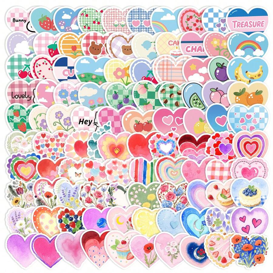 50 cái/100 cái Hình dán vẽ tay hình trái tim dễ thương, dùng để trang trí bình nước và điện thoại, hình dán trái tim tự làm, hình dán tỏ tình sáng tạo. - Nhiều màu - Xem 1
