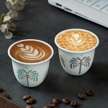 6/12pcs Palm Tree Pattern Reusable Ceramic Espresso Cups, Suitable For Family Gatherings And Special Occasions, Saudi Style, Durable Ceramic Cups | Botanical Themed Decor - Multicolor - View 3