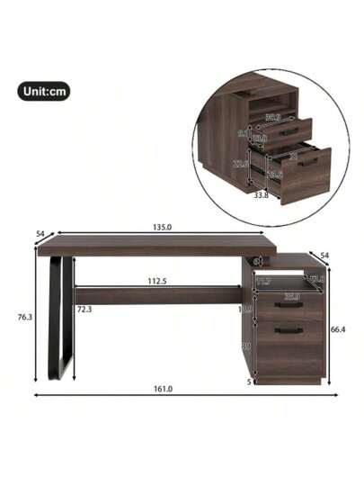 135 54 Cm Moderne Schreibtisch Im Minimalistischen Stil, MDF Schreibtischplatte Mit High Stahlrohr, Super Belastbar, Multifunctional Aufbewahrungs Geräuschlose Schublade, Ordnersch view 5