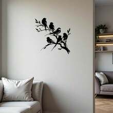 Metal Bird Silhouette Wall Art- Cut Tree Branch Design For Living Room& Bedroom, Metal Hanging Sign, Easy To Clean, Fall Decor, Garden Decoration, Gifts For Boyfriend - 黑色 - 查看 4