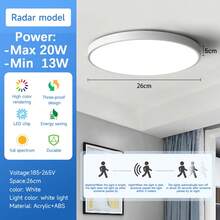 CANMEIJIA 20W/30W LED吸顶灯带运动传感器，防水雷达感应吸顶灯，适用于家庭照明，适用于阳台、室外走廊、浴室、卧室、楼梯、厨房、入口、门厅、庭院 - 白色外框 - 查看 14