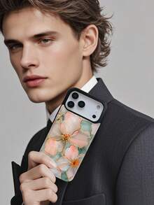 Golden Line Floral Artistic Design Phone Case, 1PC, TPU+PC Dual Material, Handcrafted, Premium Fashion, Faux Leather Flip Wallet With Card Holder, Compatible With IPhone17/16/15/14/13/12/X/PLUS/PRO/PROMAX, Galaxy S25/S24/S23/S22PLUS/Ultra, Minimalist Design, Ideal For Women And Elegant Lovers Daily Use - 黑色 - 查看 4
