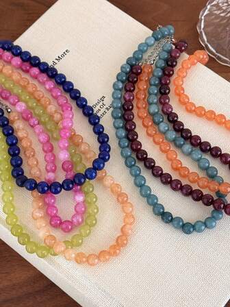 1pc Minimalist Commuter Accessory Colorful Natural Stone Beaded Necklace, Elegant Personalized Fashion Choker Necklace