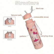 SANRIO 1个27盎司可爱卡通运动水壶，防漏翻盖带吸管，弹出式壶盖，通勤、健身、跑步、户外活动的理想之选，送给她的绝佳生日礼物 - 無色 - 查看 2