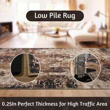 Vintage Brown Abstract Area Rug Home Decor Rug Short Pile Non-Slip Backing Machine Washable Area Rug 4*6/5*7 Feet Ideal For Living Rooms, Bedrooms, Dining Rooms, And Dorm Rooms - màu nâu - Xem 5