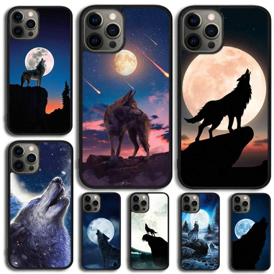 Custodia per telefono con motivo lupo che ulula alla luna, compatibile con Apple 17 Air 11 Pro Max Plus SE2020, custodia compatibile con 17 Air 14 15 16 13 12 Max, custodia compatibile con 17, 17 Pro, 17 Pro Max - 010 - Visualizzare 1