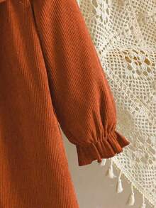 Embroidered Girls Dress, Ruffle Collar Design With Delicate Embroidery, Long Sleeve Loose Dress, Suitable For Daily Outing/Outdoor Leisure Holiday/Princess Style, Spring/Autumn - Orange - View 6