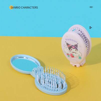 Miniso Sanrio Kuromi - 友好型 ABS 便携式折叠镜梳，集成镜子和梳子，非常适合学生在休息期间快速梳头和化妆（1 件）
