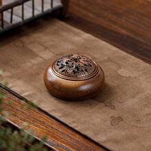 1 件木制圆形香炉，带龙凤盖，条纹盖，多种款式可选，禅茶道香炉，木制家居装饰，中式室内创意摆件，带盖和香座 - 紅白色(圓形) - 查看 3