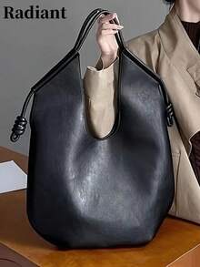 女士超大号腋下手提包，全新秋冬设计，大容量，单肩包，暗黑摇滚风格，四季皆宜 - 黑色 - 查看 1